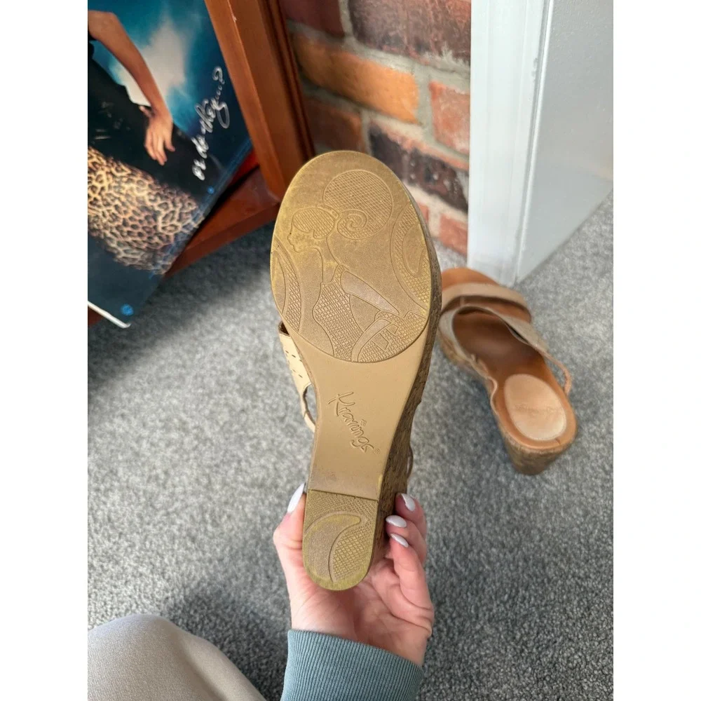 $125 Kravings Women's 7 Tan Leather Platform Heels Sandals Shoes‎ Sundance